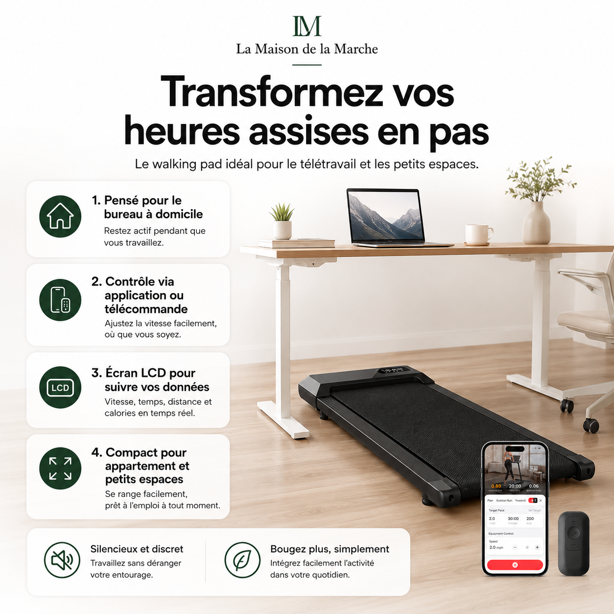Smart Under Desk Treadmill for Home Office Treadmill with APP Remote Control LCD Screen Quiet Walking Jogging Exercise Machine