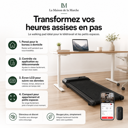 Smart Under Desk Treadmill for Home Office Treadmill with APP Remote Control LCD Screen Quiet Walking Jogging Exercise Machine