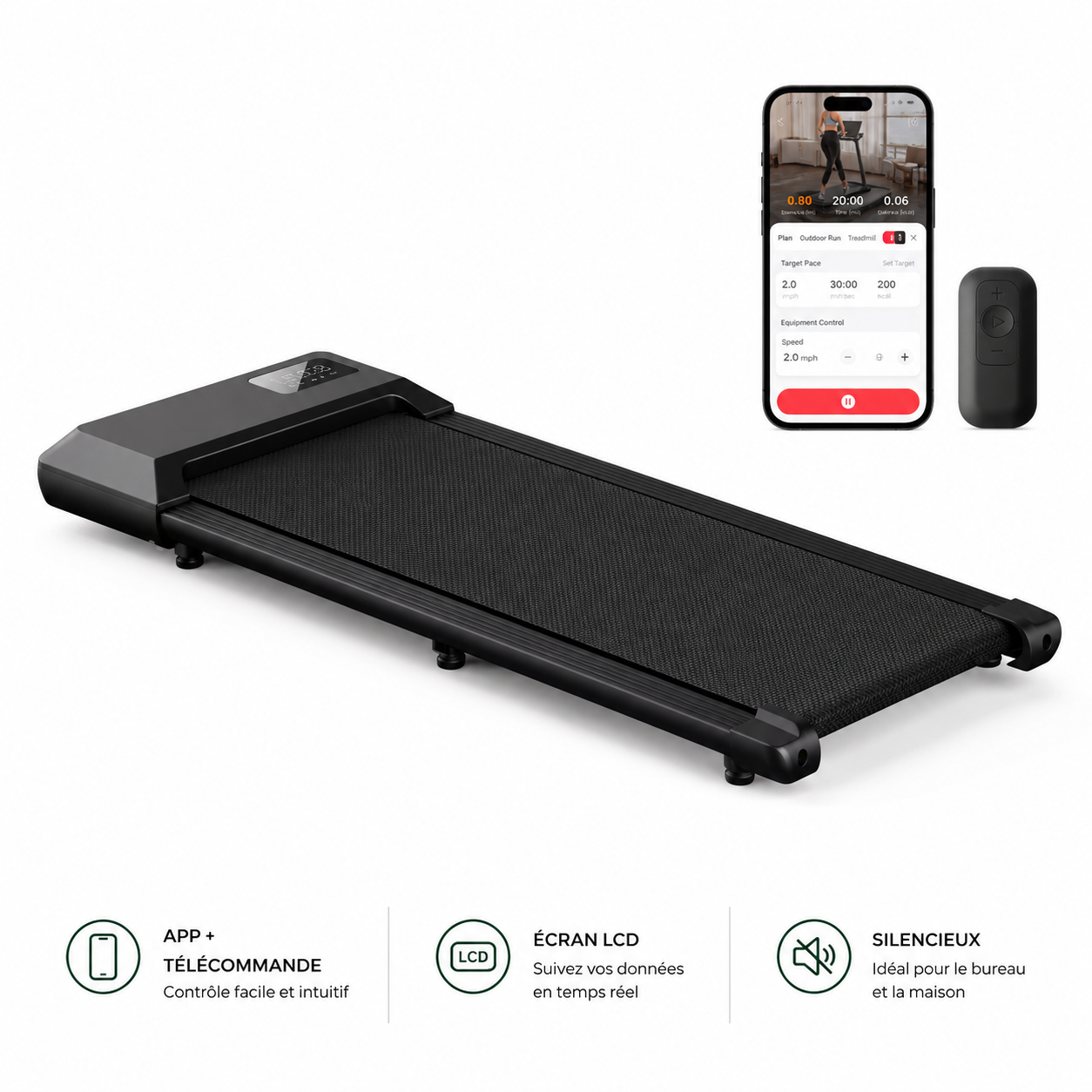Smart Under Desk Treadmill for Home Office Treadmill with APP Remote Control LCD Screen Quiet Walking Jogging Exercise Machine