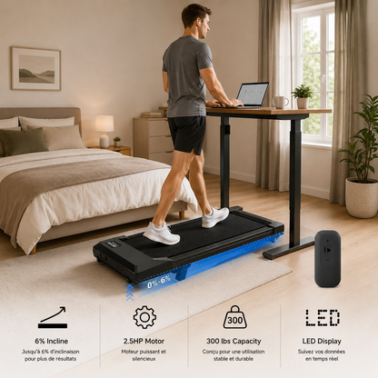 Foldable 6 Slope Under Desk Treadmills 2.5HP Quiet Walking Pad Portable Remote Control LED Display 300LBS Exercise Walkingpad