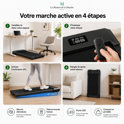 Foldable 6 Slope Under Desk Treadmills 2.5HP Quiet Walking Pad Portable Remote Control LED Display 300LBS Exercise Walkingpad
