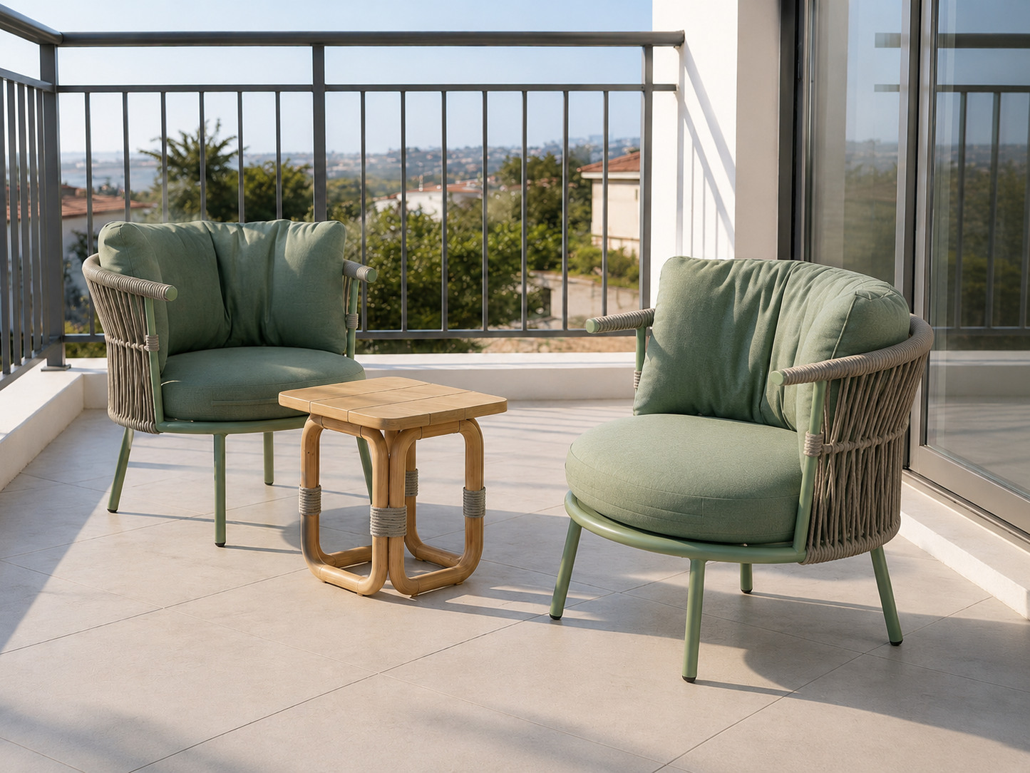 Canapé d'extérieur Capri pivotant en corde avec coussin épais de 12 cm