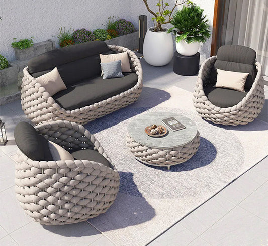 Ensemble de patio Alessia en corde tressée — mobilier d'extérieur élégant et résistant aux intempéries