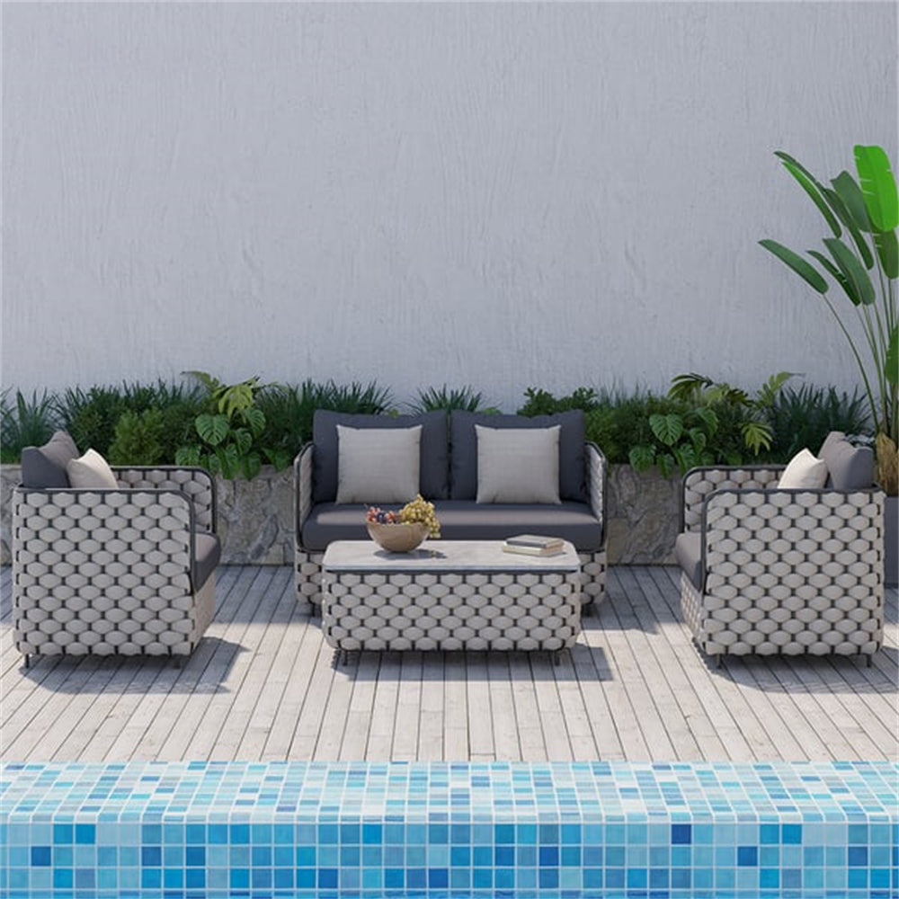 Sorrento ensemble de patio extérieur à 4 pièces – confort élégant et résistant aux intempéries pour votre espace extérieur
